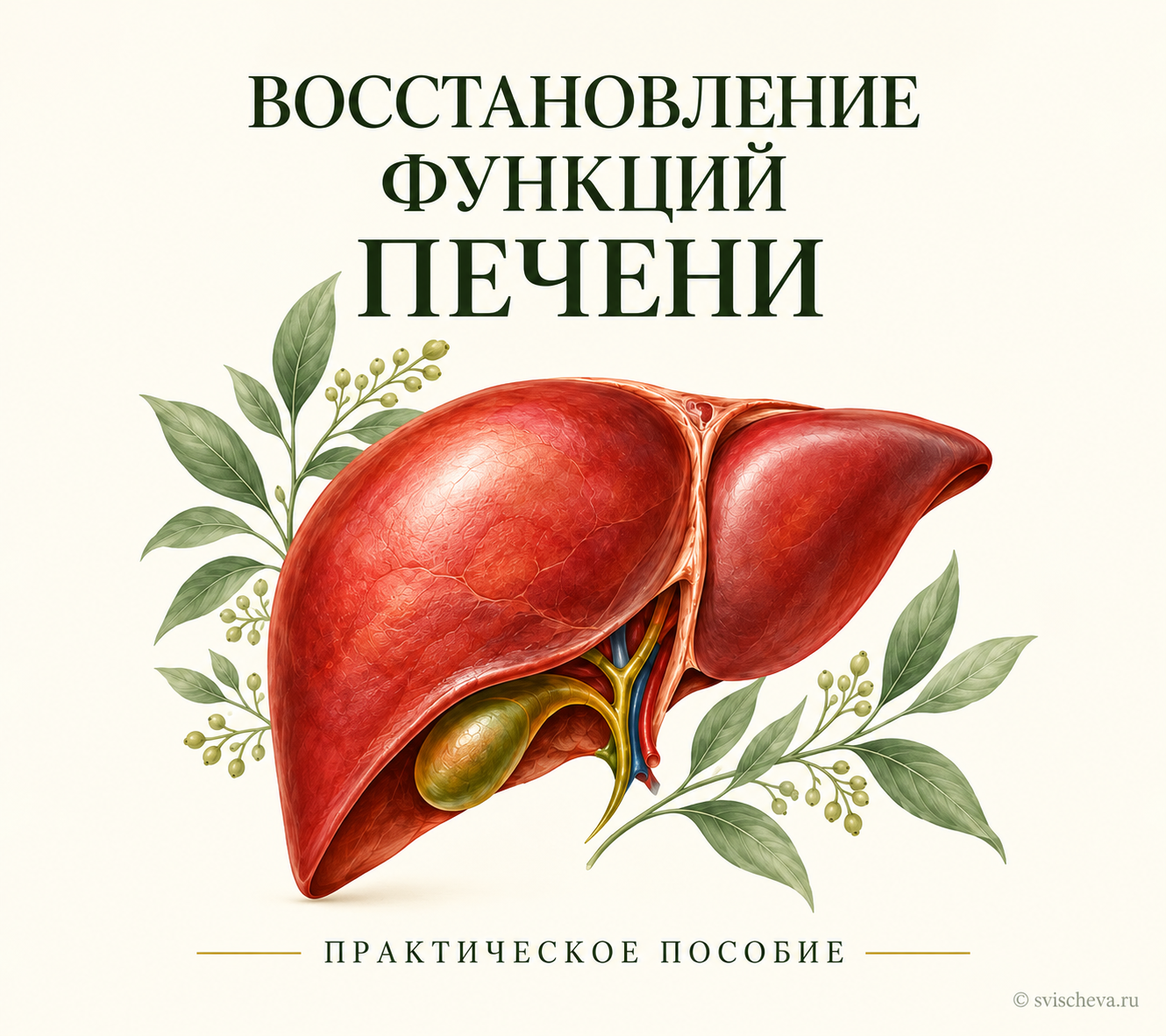 Плоская иллюстрация практического пособия «Восстановление функций печени», созданная с помощью ИИ.